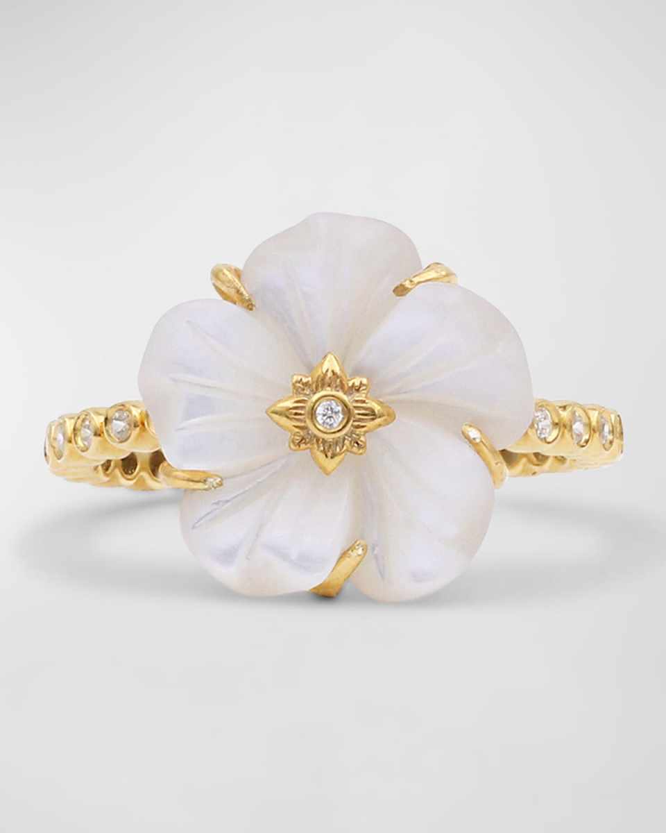 White Mother of Pearl and White Diamond Statement Ring in 18K Gold